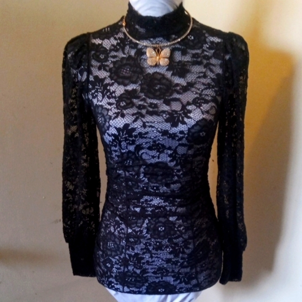 Victorian Goth Black Lace Top